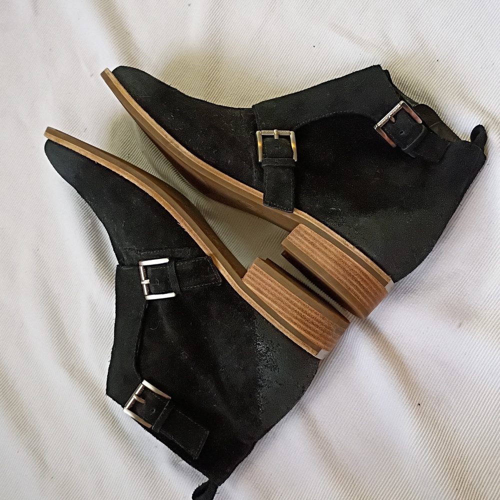 Michael Kors Black Suede Ankle Boots With Monk Flap Detail